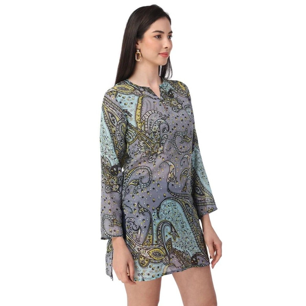 Aditi Wasan Raj 100% Cotton Semi Sheer Paisley Lightweight Tunic Cover Up Blouse